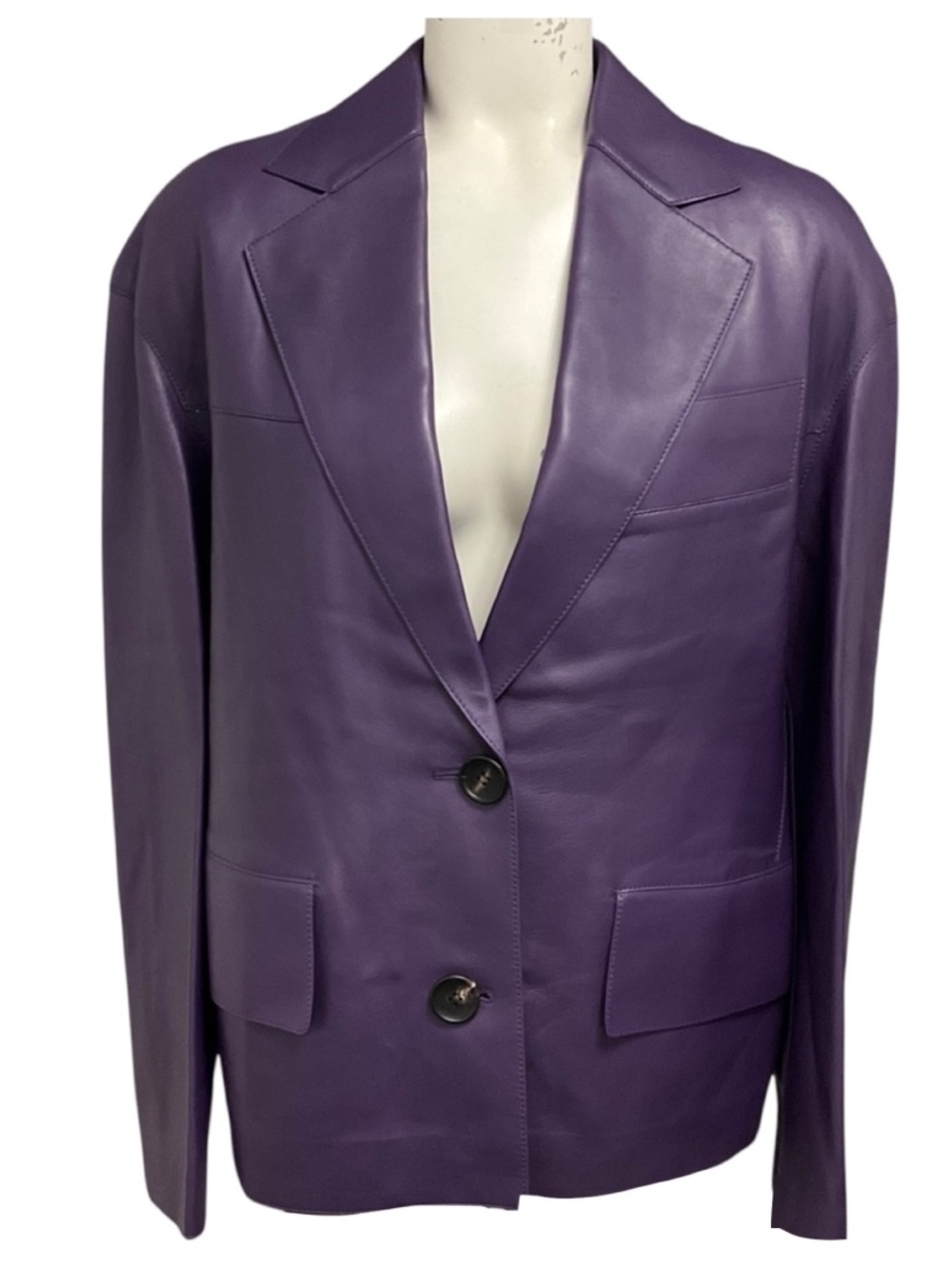 LANVIN RAISIN PURPLE CATWOMAN PRINTED LAMB LEATHER JACKET